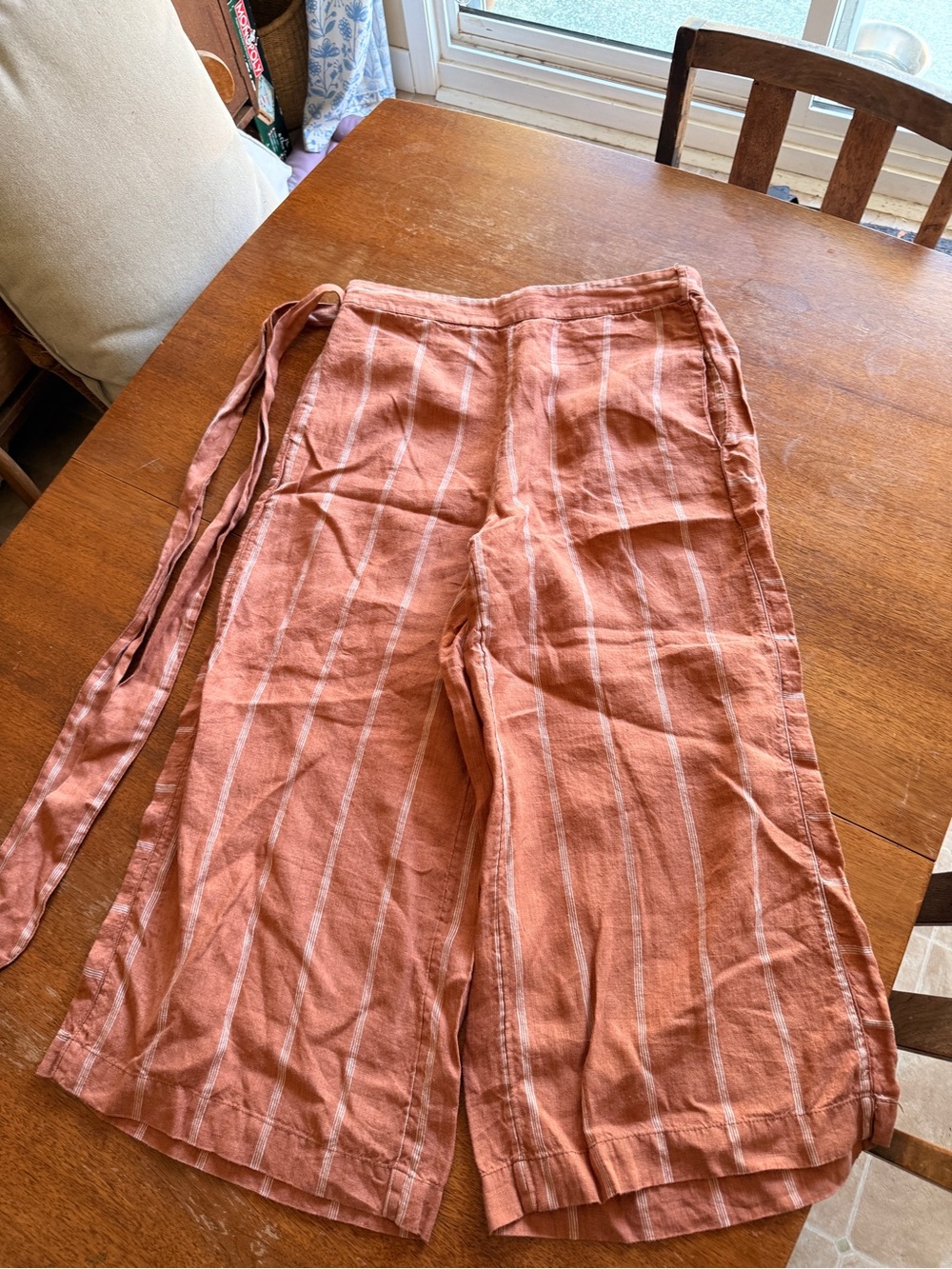 Anthropologie Rust-white Striped Wide-Leg Linen Pants